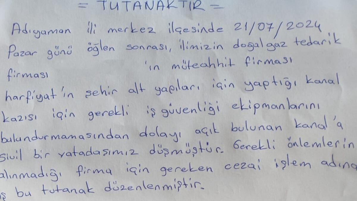 Adıyaman Merkez'de altyapı çukuruna düşen yaşlı adam yaralandı