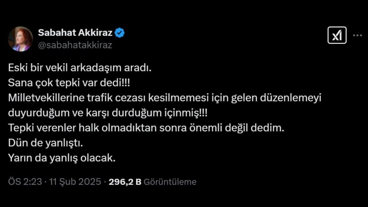 Sabahat Akkiraz’dan milletvekili trafik cezası muafiyetine tepki: 'Kurallar Herkes İçindir'