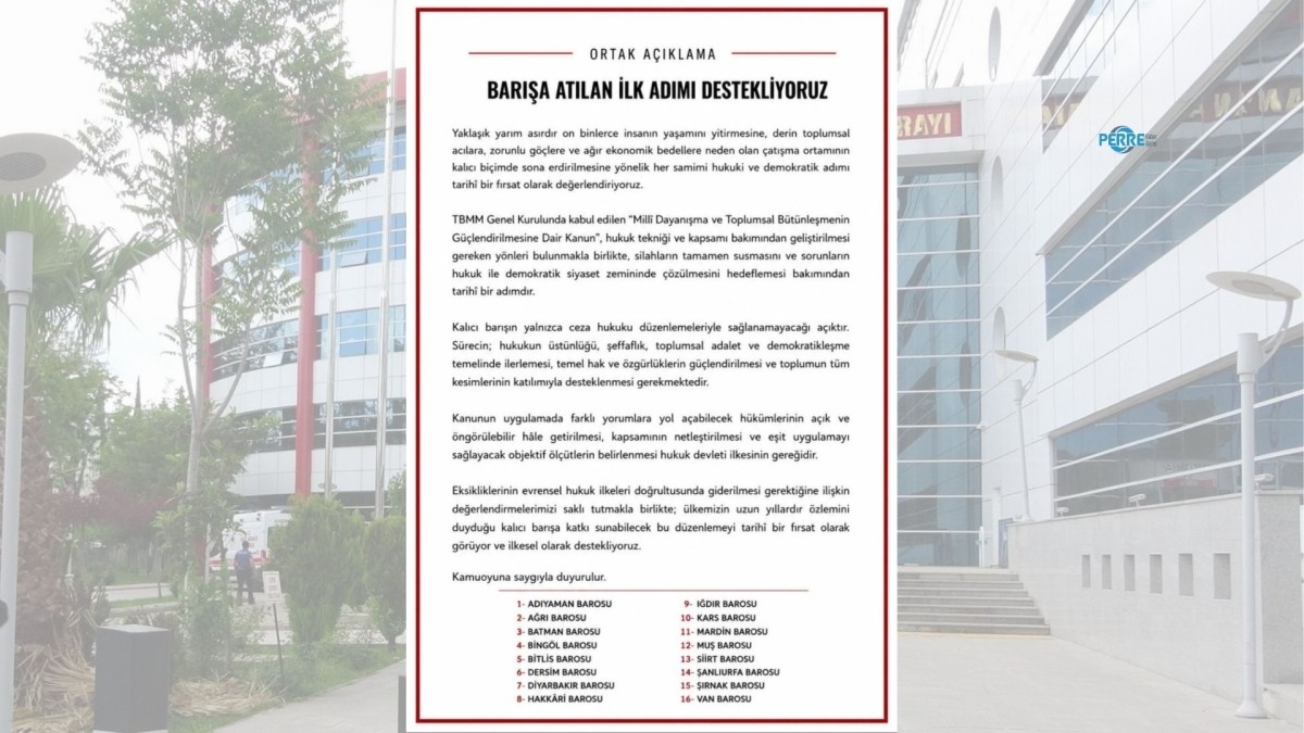 Adıyaman dahil 16 barodan ‘Çerçeve Yasa’ya destek: ‘Barışa katkı sunabilecek tarihi bir fırsat’