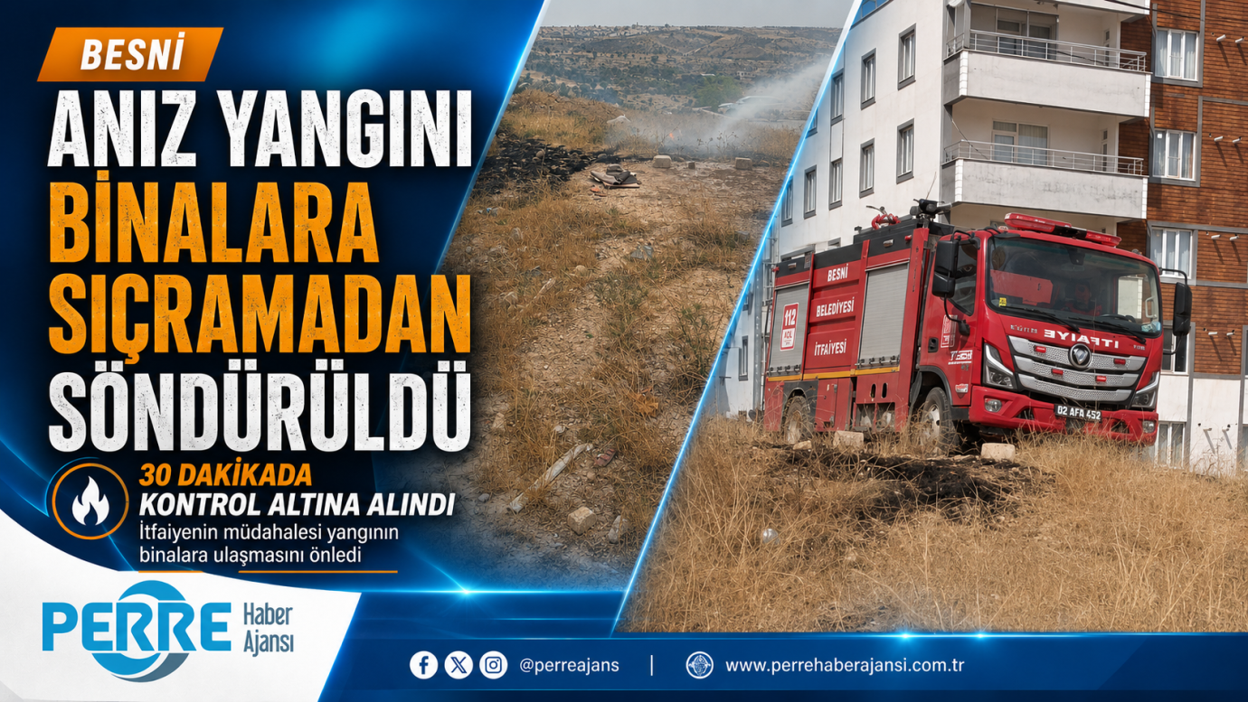 Besni’de anız yangını binalara sıçramadan söndürüldü
